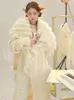 Женское полушерстяное пальто OFTBUY 2023, осень-зима, женское вязаное пальто с натуральным мехом, украшение, женский модный длинный теплый свитер 231013