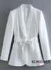 Mulheres ternos blazers KONDALA senhora do escritório branco blazer ternos feminino manga longa v pescoço faixas blazer cintura alta perna larga calças compridas moda conjuntos 231013