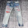 FALECTION MENS 22ss pañuelo rojo JEANS PARCHE BORDADO RIPPED pantalones motocicleta rockstar jean290b