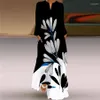 Casual Dresses 3D Rose Printed Black Dress 2022 Autumn Long Sleeve Beach Plus Size Woman Elegant Girls Women279V