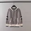 Tb Patchwork Hooded Zipper Loose Knit for Womens Autumn/winter 2023 New Contrasting Casual and Versatile Sweater Jacket