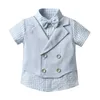 Set di abbigliamento Neonati maschi Estate Bambini Abiti formali Camicia corta Vita scozzese Cappotto Pantaloncini Fiocco Abiti per bambini Vestiti