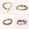 New Style Bracelets Women Bangle Designer Letter Jewelry Faux Leather 18K Gold Plated Stainless steel Bracelet Womens Wedding Gift3168