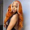 Synthetic Wigs Green Body Wave Lace Wigs Synthetic Highlight Ombre Loose Middle Part Blonde/orange Halloween Cosplay 230227