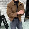 Men's Down Parkas Elegant Solid Brown Coat Spring Autumn Highend Loose Lapel Plush Top Winter Zipper Short Jacket Vintage Streetwear 231013