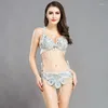 Abiti da spettacolo sexy fatti a mano con cintura reggiseno in costume di danza del ventre da donna con perline di cristallo