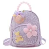 Backpacks INS Children's School Bags 2023 PU Sequin Bow Korean Version Fashion Leisure Travel Girl Accessories Pearl Childrens 231013