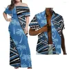 Robes décontractées HYCOOL HD Tropical Coconut Print Royal Blue Robe hawaïenne Polynésienne Tribal Party Couple Vêtements Hors Épaule Long282i