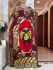 Ethnic Clothing 2023 African Dashiki Dress Kaftan Abaya Cotton Boat-neck Floral Printed Short Sleeve Loose Women Casual With Big Scarf