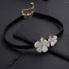 Pendant Necklaces Eetit White Enamel Flower Black Leather Stylish Torques Choker Necklace Charm Fashion Women Gothic Jewelry Accessories