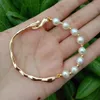 Bangle KKGEM 7-8mm Freshwater Cultured White Pearl Bracelet Natural Pearl Gold Plated Bangle Bracelet 231013