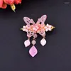 Hair Clips Classical Cute Powder Crystal Butterfly Hairpins Fresh Creative Coloured Glaze Petal Jewelry Girlish Heart Gift