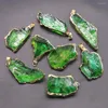 Pingente colares pedra natural banhado a ouro moldura pingentes de cristal tingido verde áspero irregular encantos diy jóias fazendo acessórios 8 pçs