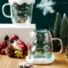 Verres à vin créatif arbre de noël tasse en verre Double couche tasse à café résistant à la chaleur avec couvercle cadeau mignon