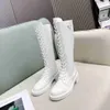 Lüks Kış Botları Tasarımcı Bot Kadın Botları Sarışın Saç Botları Kış Ayakkabı Orta Topuk Metal Dekoratif Baskı Deri Deri Ayak Bileği Ayakkabı 35-41