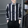 Chemises habillées pour hommes Mode Bouton de revers Tout-match Rayé Vêtements d'affaires 2023 Automne Surdimensionné Hauts décontractés Chemise coréenne ample