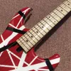 Edward Van Halen 5150 Elektro Gitar, Beyaz Şerit, Kırmızı, Floyd Rose, Tremolo Köprüsü, Akçaağaç Boyun ve Klavye, Yükseltilmiş