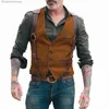 Men's Vests Herringbone Men's Vests Men Brown Waistcoat Vest Man Steampunk Jacket Striped Tweed V-neck Slim Fit Gilet Wedding ClothingL231014