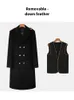 Misturas de lã masculina Mantel wol hitam pria kancing dua baris desain warna kontras klasik jaket dapat dilepas mantel pemuda Inggris 231013