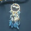 Decorative Figurines Blue Cloud Feather Dream Catcher With Light Cute Aerial Ornaments Home Decor Craft Gift