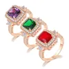 Cluster Rings Big Luxury Cocktail For Women Multicolor Zircon Stone Women's Ring Court Evening Party Wedding Jewelry 2023 R300-M