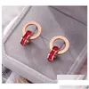 Stud Crystal Diamond Earrings Rose Gold Fashion Titanium Steel Double Wound Roman Numerals Studs Earring For Girl Women Gift Jewelry Dhkmx