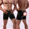 Aiiou sexiga par underkläder gay män boxer shorts faux läder våt utseende underbyxor öppna grenpåse stammar ass cueca lj200922188j