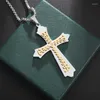 Pendant Necklaces Christian Stainless Steel Double Layer Cross Exquisite Zircon Tree Pattern Necklace Men Women Lucky Amulet Jewelry