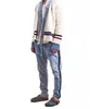 Casacos Masculinos GL Estilo Vintage Patchwork Denim Cardigan Suéteres Jaqueta Homens Soltos Casual Splicing Stripe Sweater Coat