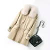 Женские пуховые парки, роскошная куртка из овечьей кожи, зимняя зимняя куртка с натуральным меховым воротником, толстое теплое белое пальто с завязками на талии, 231013