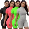 Kvinnors jumpsuits rompers casual bodycon playSuit Summer Solid Womens Romper Short Sleeve Bodysuit Running Wear Biker Short202R