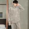 Men's Sleepwear Winter Men Pajamas Sets Coral Fleece Homewear Suits Thicken Velvet Warm Stand Collar Nightgown Casual Home Clothes