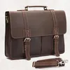 Briefcases Vintage Crazy Horse Leather Men Briefcase Business Bag Laptop Male Tote Handbag Shoulder