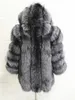 Women's Fur Faux Hooded Silver Coat Women Plus Size Long Sleeves Winter Luxury Female Natural Real Sliver Jacket With Hood 231013