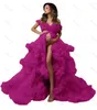 Mulheres sleepwear tule robe para maternidade poshoot inchado babados lingerie nupcial banho ilusão casamento