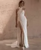 Сексуальное длинное креповое платье с бретелькой на шее, большие размеры, свадебные платья без рукавов с разрезом, свадебное платье русалки со шлейфом для женщин