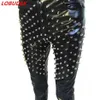 Pantalon en cuir PU noir marée Rivet pantalon en cuir mince Bar chanteur masculin Rock tambour danseur scène Costume discothèque DJ chanteur Punk Da200a