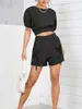 Damen-Shorts, modische 2-teilige Outfits mit kurzen Ärmeln, bauchfreie Tops und Set mit Binderücken und Loungewear, lässige Y2K-Pyjama-Sets für Damen