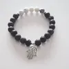 Charm Armbanden 8mm Zwart Lavasteen Wit Howliet Mala Armband Yoga Sieraden Voor Mannen Hamsa Gift Zijn