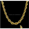 Kedjor 10mm 78 cm långt rep Twisted Chain Gold Plated Hip Hop -halsband för män Drop Leverans smycken Halsband Pendants Dhley