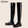 New Winter Fashion Patent Leather Chunky Heel Over the Knee Boots Women Round Toe Platform Thigh High Shoes Female 230922