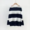 Women's T Shirts 2023 Spring and Summer One Word Collar Striped Loose Silk Long-Sleeved T-shirt damer tunna stickade toppar