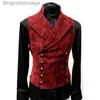 Gilets pour hommes Hommes gothique Steampunk velours gilet rétro médiéval victorien gilet hommes col montant double boutonnage scène cosplay bal comel231014