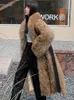 Women's Wool Blends Luxury Clothes Winter Importerad Raccoon Fur Coat Xlong Natural Fluffy Jacket Ladies Fashion Streetwear 231013