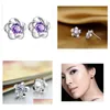 Stud Sier Plated Plum Blossom Ear Studs Sun Flower örhängen Diamondörhängen smycken örhängen DHXKV