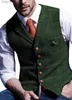 Coletes masculinos Mens terno colete entalhado xadrez lã espinha de peixe tweed colete casual formal negócio noivo para casamento verde / preto / verde / cinzaL231014