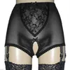 Sexy feminino aberto virilha shorts com 4 fivelas de metal alças curtas renda e malha lingerie suspender elástico liga cinto com cetim bo247d