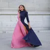 Runway -jurken donkerblauw en roze stikselkleur lange mouwen nachthowns robes night robe split sierlijke slaapkleding op maat gemaakte ev315q