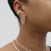 Stud Oorbellen Goud Kleur 3 Kwastje Sparkin Multi Piercing Luxe Mode Vrouwen Oorbel 5A CZ Station Lange Ketting Vermeil Sieraden