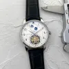 Herenhorloge roestvrij staal tourbillon drie steken 42 mm luxe merk automatische mechanische horloges lederen band mode maanfase